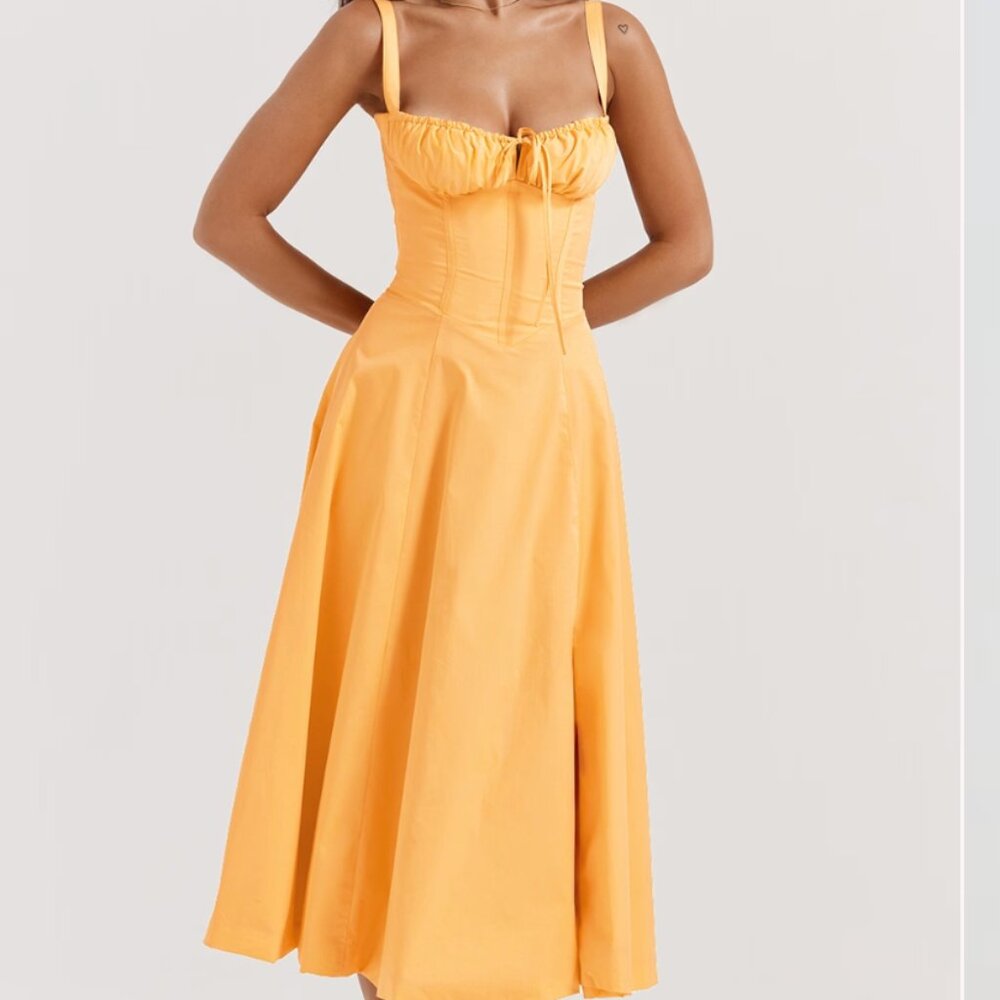 House of CB Orange-Yellow Midi Corset Dress